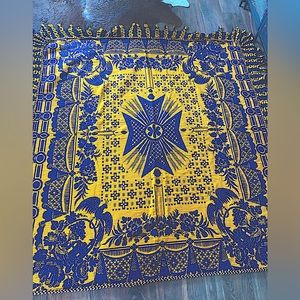 King sized wool vintage Russian blanket fringe. Medium weight. Purple & mustard